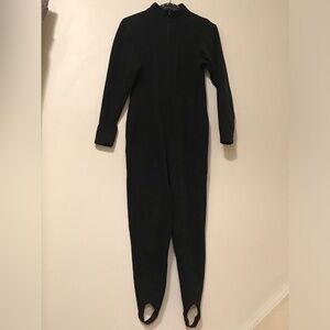 Women’s Black One-Piece Bodysuit with Stirrup Foot Straps